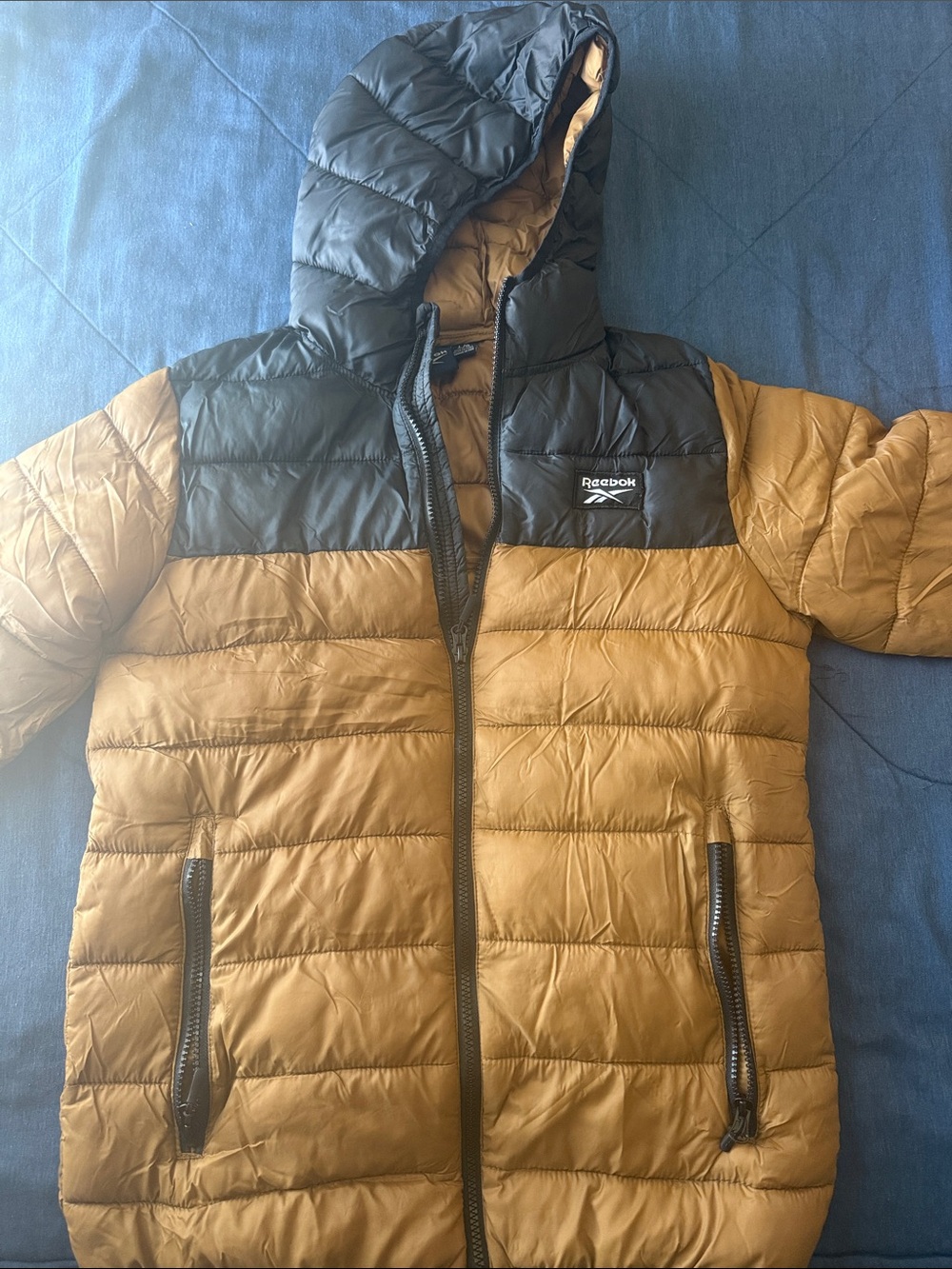Reebok Boys Two-Tone Hooded Puffer Jacket - Brown/Black